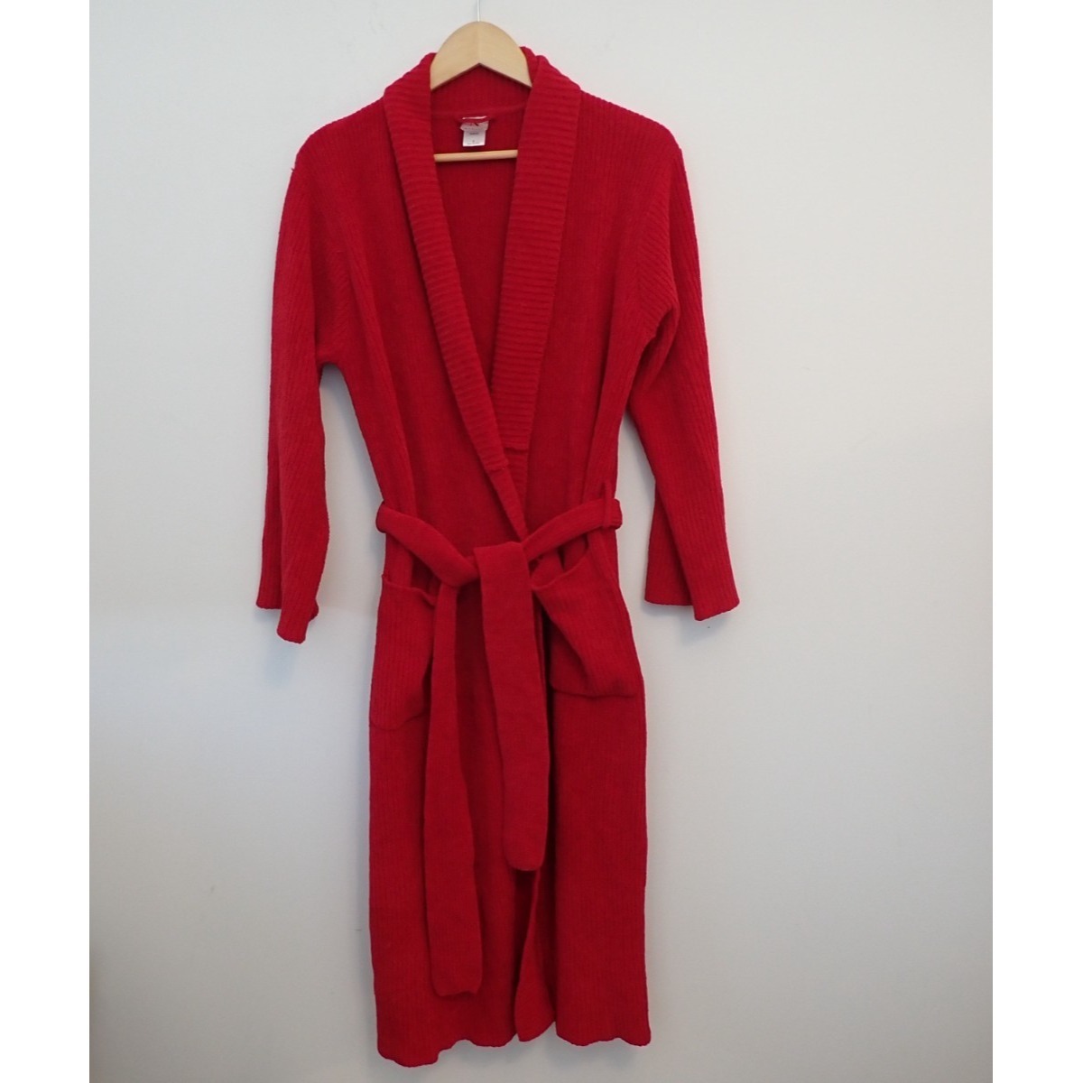 Natori Women's Sz Small Red Robe Cozy Lounge Pockets Sleepwear Belted Fleece